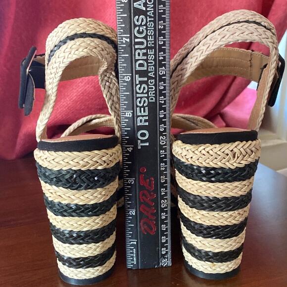Stripe Espadrille Platform Sandals Womens 9.5 Brown Wedge Heel Open Toe Ladies - Picture 2 of 8